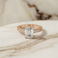 2.29Ct Moissanite Emerald Cut Vintage Pavé Ring