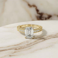 2.29Ct Moissanite Emerald Cut Vintage Pavé Ring