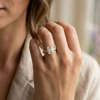 2.29Ct Moissanite Emerald Cut Vintage Pavé Ring