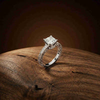 1.97Ct Moissanite Vintage Milgrain Emerald-Cut Halo Ring