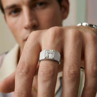 0.78Ct Moissanite Princess Textured Ring For Men's