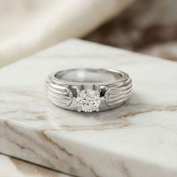 0.75Ct Moissanite Textured Groove Ring For Men's