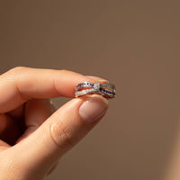 0.25Ct Moissanite & Amethyst Eye Band Ring