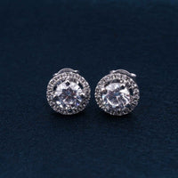 Silver 2Ct Moissanite Open Halo Stud Earrings White