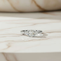 Silver Oval and Pear Moissanite Trilogy Ring