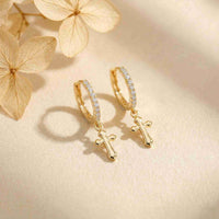 Golden Moissanite Cross Hoop Drop Earrings