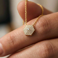 0.60Ct Moissanite Hexagon Geometric Pendant Gold