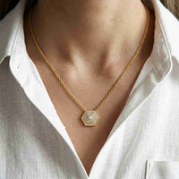 0.60Ct Moissanite Hexagon Geometric Pendant Gold