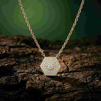 0.60Ct Moissanite Hexagon Geometric Pendant Gold