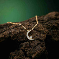 0.20Ct Moissanite Crescent Moon Pendant Gold