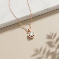 1.2Ct Moissanite Round Halo Solitaire Pendant Rose Gold
