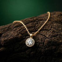 1.2Ct Moissanite Round Halo Solitaire Pendant Gold