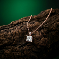 0.043Ct Moissanite Princess Cut Solitaire Pendant Rose Gold