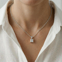 0.043Ct Moissanite Princess Cut Solitaire Pendant White