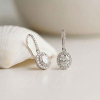 1.29Ct Moissanite Elegant Halo Hook Drop Earrings White