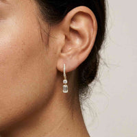 1Ct Moissanite Modern Baguette Drop Hoop Earrings Gold