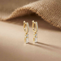1Ct Moissanite Modern Baguette Drop Hoop Earrings Gold