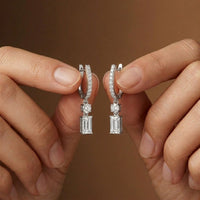 1Ct Moissanite Modern Baguette Drop Hoop Earrings White