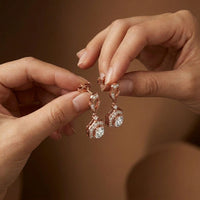 1.42Ct Moissanite Vintage Halo Drop Earrings Rose Gold