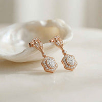 1.42Ct Moissanite Vintage Halo Drop Earrings Rose Gold