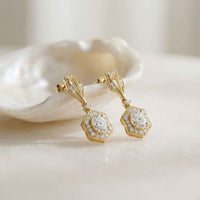 1.42Ct Moissanite Vintage Halo Drop Earrings Gold