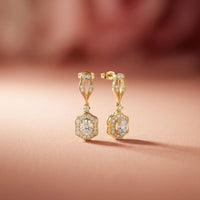 1.42Ct Moissanite Vintage Halo Drop Earrings Gold