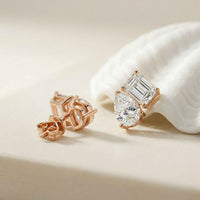 3.60Ct Moissanite Dual Shape Stud Earrings Rose Gold