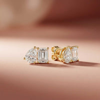 3.60Ct Moissanite Dual Shape Stud Earrings Gold