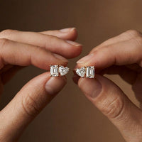 3Ct Moissanite Emerald & Heart Stud Earrings Rose Gold