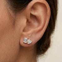 3Ct Moissanite Emerald & Heart Stud Earrings Rose Gold