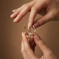 0.19Ct Moissanite Minimal Bar Hoop Earrings Rose Gold