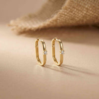0.19Ct Moissanite Minimal Bar Hoop Earrings Gold