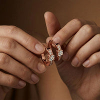 0.79Ct Moissanite Round Huggie Hoop Earrings Rose Gold
