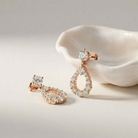3.26Ct Moissanite Teardrop Halo Drop Earrings Rose Gold