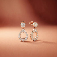 3.26Ct Moissanite Teardrop Halo Drop Earrings Rose Gold