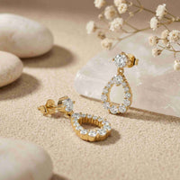 3.26Ct Moissanite Teardrop Halo Drop Earrings Gold