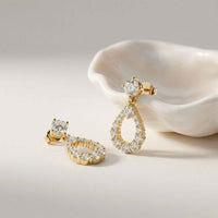 3.26Ct Moissanite Teardrop Halo Drop Earrings Gold