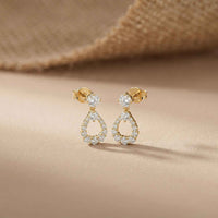 3.26Ct Moissanite Teardrop Halo Drop Earrings Gold