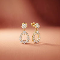 3.26Ct Moissanite Teardrop Halo Drop Earrings Gold