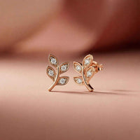0.28Ct Moissanite Leaf Branch Stud Earrings Rose Gold