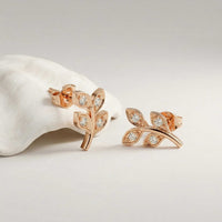 0.28Ct Moissanite Leaf Branch Stud Earrings Rose Gold