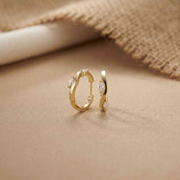 0.25Ct Moissanite Wave Curve Marquise Hoop Earrings Gold
