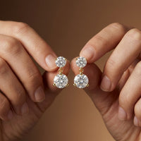 3Ct Moissanite Double Drop Round Earrings Gold