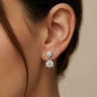 3Ct Moissanite Double Drop Round Earrings White