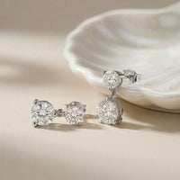 3Ct Moissanite Double Drop Round Earrings White