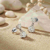 3Ct Moissanite Double Drop Round Earrings White