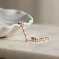 1.1Ct Moissanite Linear Bar Drop Earrings Rose Gold