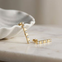 1.1Ct Moissanite Linear Bar Drop Earrings Gold