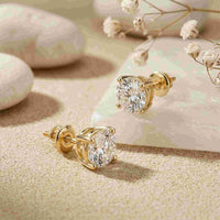 4Ct Moissanite Classic Round Solitaire Stud Earrings Gold