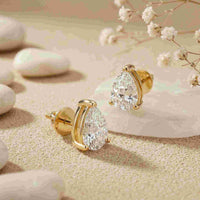 3.5Ct Moissanite Elegant Pear Cut Solitaire Stud Earrings Gold